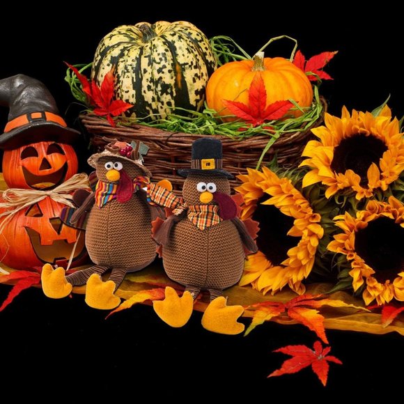 2 Pack Stuffed Thanksgiving Handmade Turkey Doll Home Tabletop Decoration - Picture 5 of 6